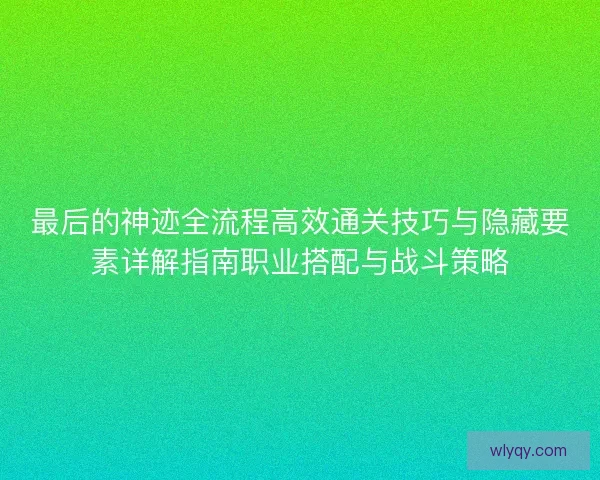 最后的神迹全流程高效通关技巧与隐藏要素详解指南职业搭配与战斗策略