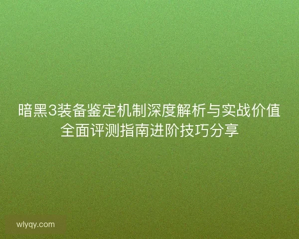 暗黑3装备鉴定机制深度解析与实战价值全面评测指南进阶技巧分享