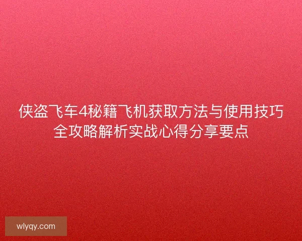 侠盗飞车4秘籍飞机获取方法与使用技巧全攻略解析实战心得分享要点