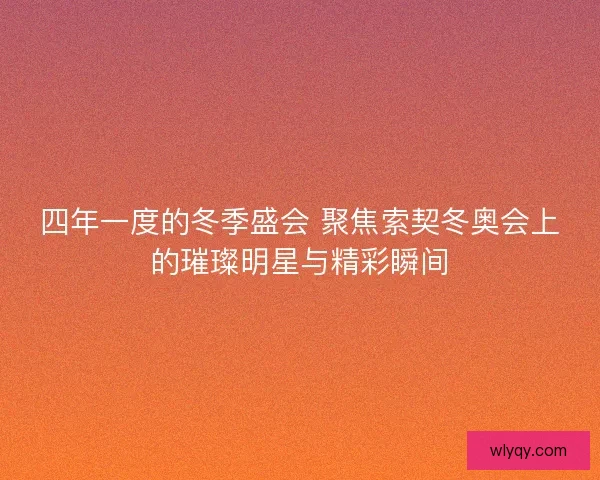 四年一度的冬季盛会 聚焦索契冬奥会上的璀璨明星与精彩瞬间