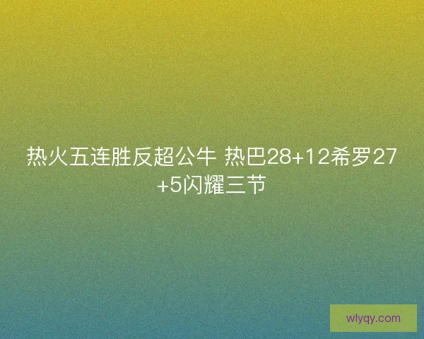 热火五连胜反超公牛 热巴28+12希罗27+5闪耀三节