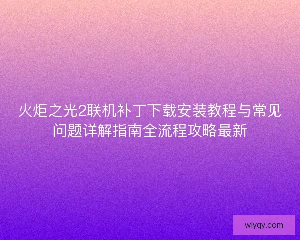 火炬之光2联机补丁下载安装教程与常见问题详解指南全流程攻略最新